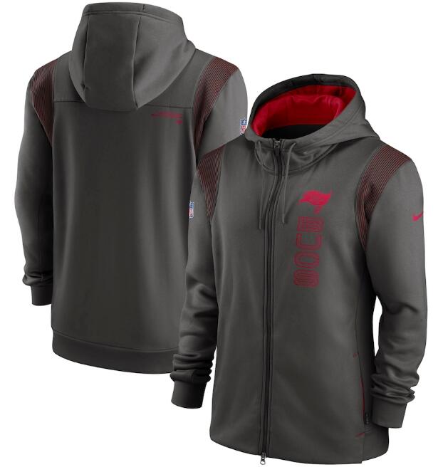 Men's Tampa Bay Buccaneers 2021 Pewter Sideline Team Performance Full-Zip Hoodie